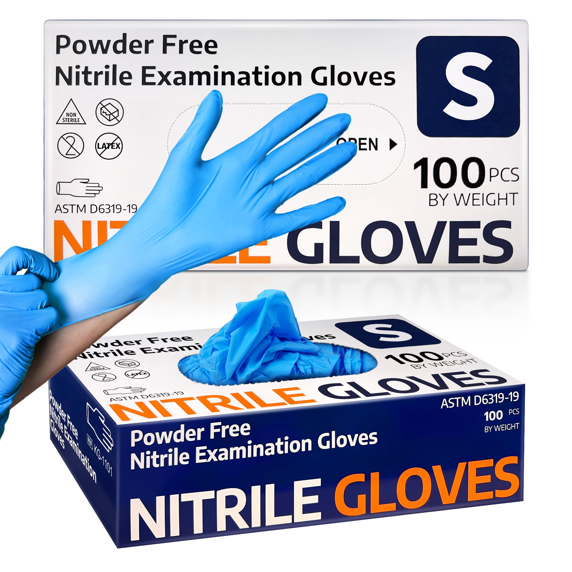 Supmedic Nitrile Exam Glove, 3.5 mil Blue Disposable Medical Gloves Powder-Free Latex-Free, Box of 100 pcs (S/M/L/XL)