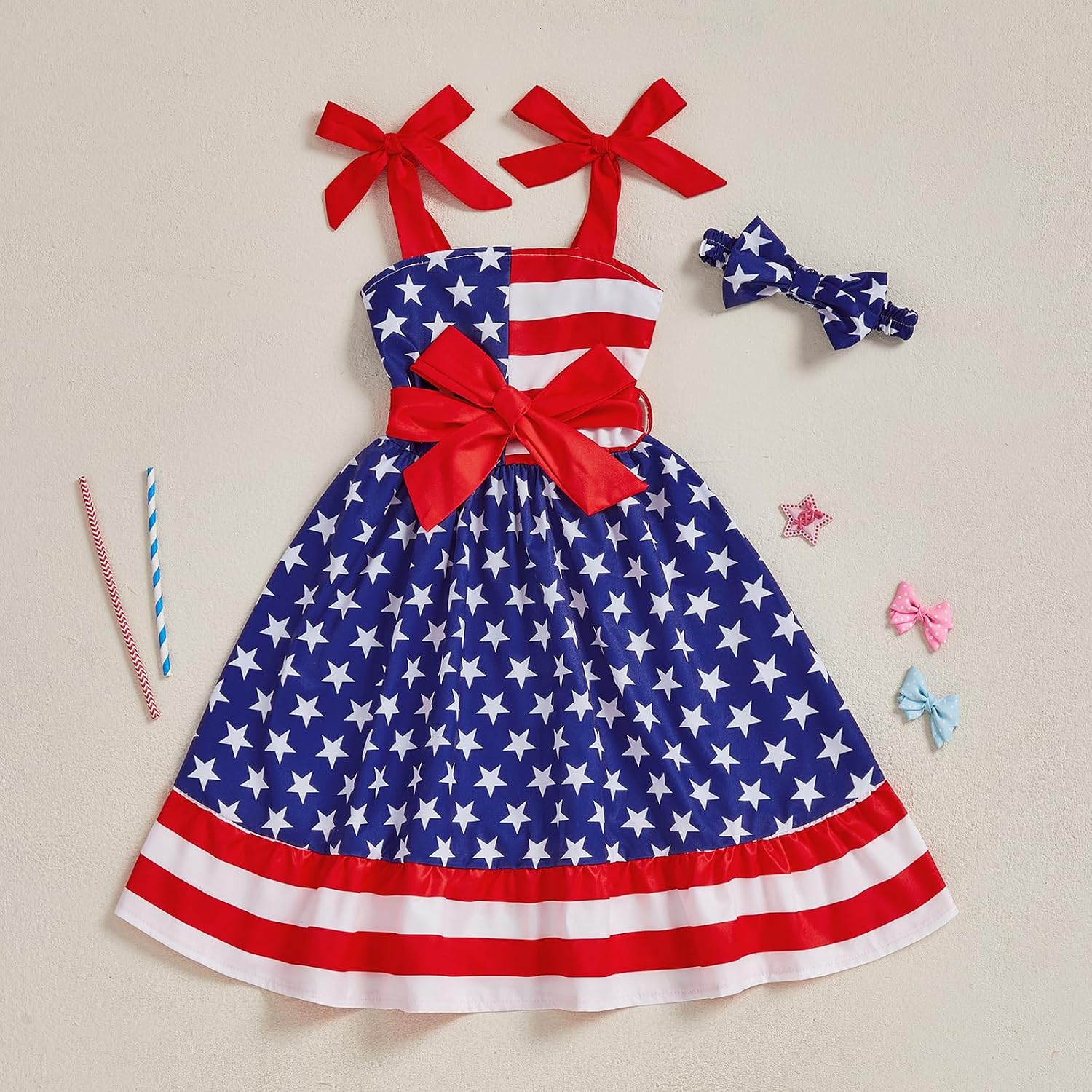 Toddler Girls 4th of July Outfits American Flag Girls Dresses 1-6 Years Summer Patriotic Independence Day Clothes
