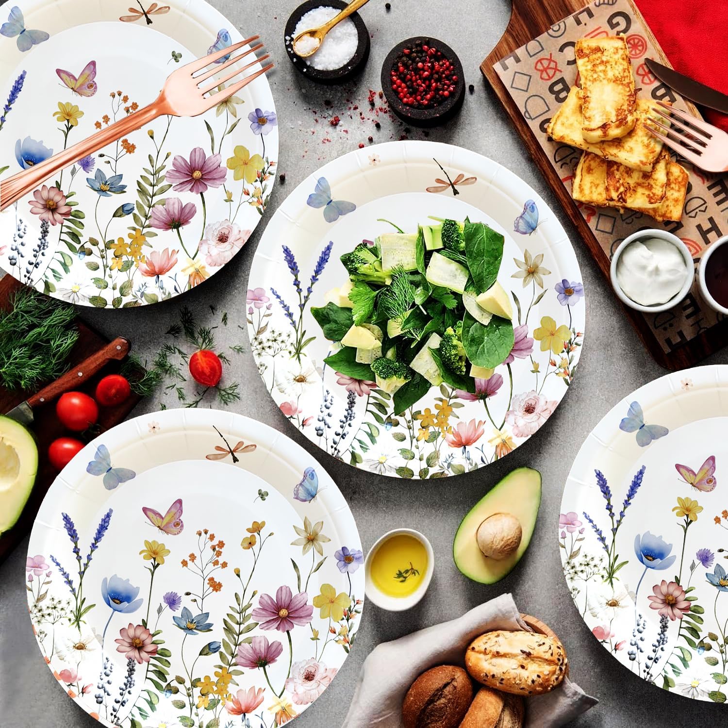 50Pcs Wildflower Plates Wildflower Party Supplies 7"Floral Paper Plates Spring Floral Shower Birthday Tableware Decorations for Spring Summer Picnic Wedding Tea Party Decor (Butterfly Flowers) - Image 6