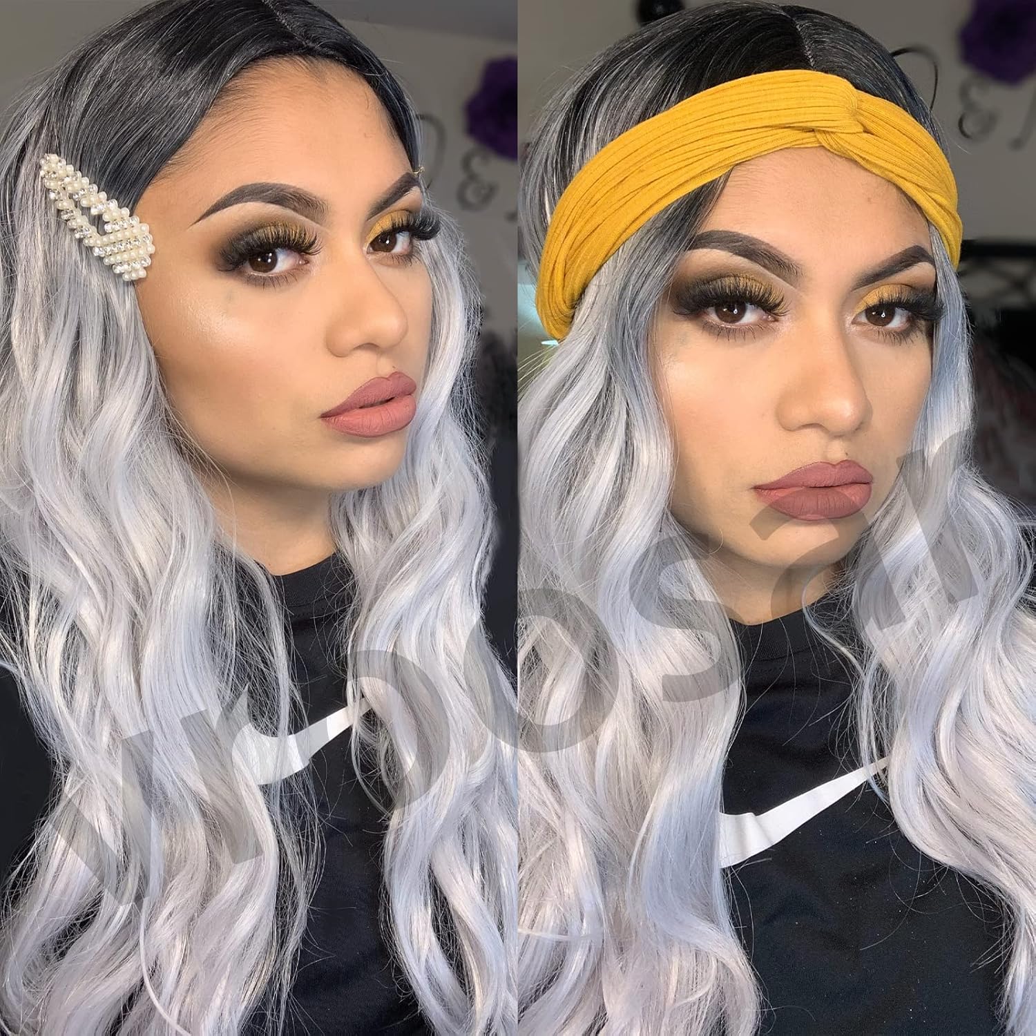 26inch Ombre Silver Long Wavy Wigs for Women Synthetic Curly Wig Heat Resistant Party Cosplay Halloween Costume Wigs for Girls…