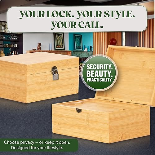 Miniatura 5 de Caja de almacenamiento con cerradura – Organizador grande de almacenamiento de bambú con bandeja extraíble y accesorios, caja de regalo de recuerdo