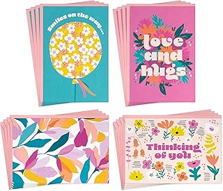 Hallmark Get Well and Thinking of You Card Assortment (16 Cards with Envelopes) Modern Flowers, Pink, Teal, Yellow
