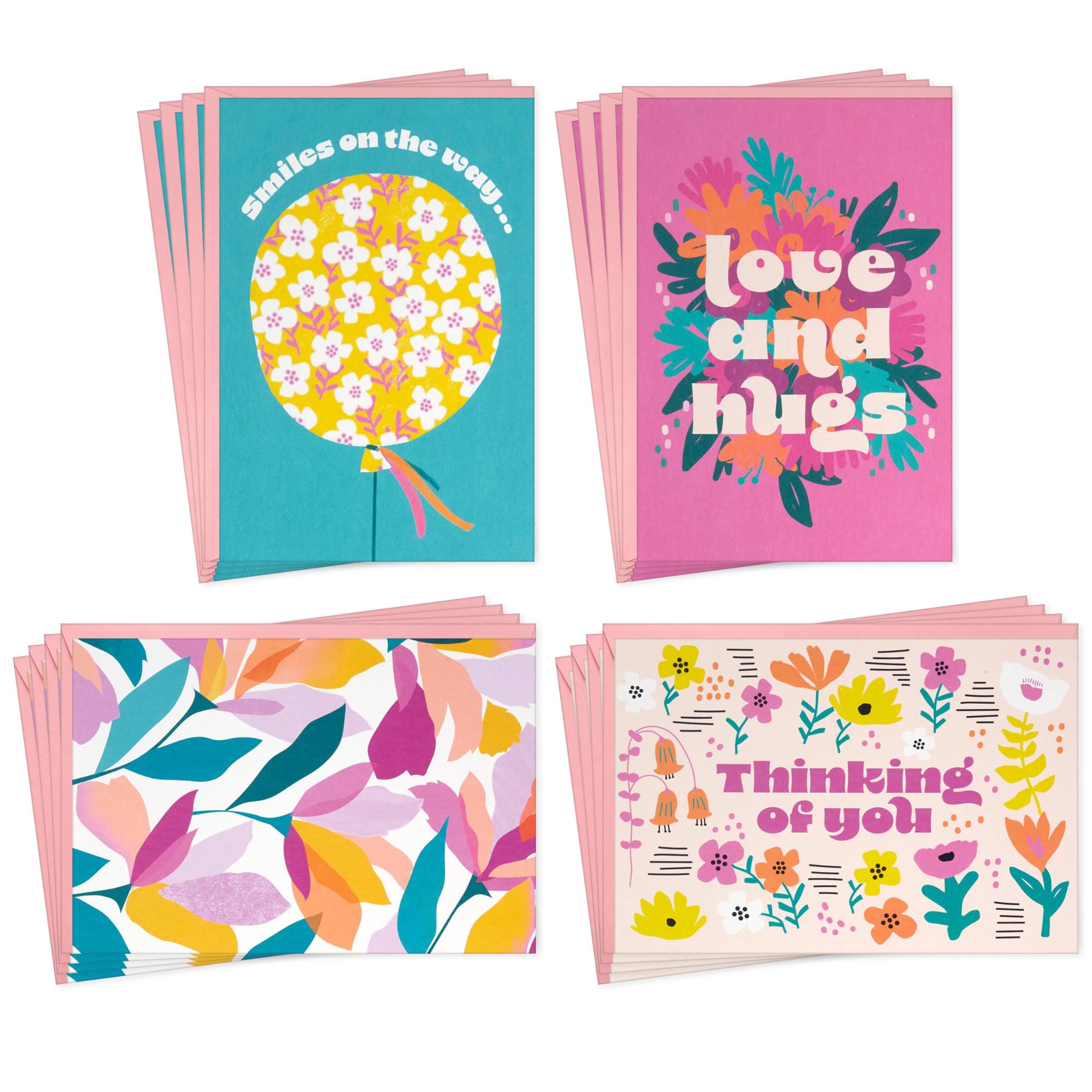 Hallmark Get Well and Thinking of You Card Assortment (16 Cards with Envelopes) Modern Flowers, Pink, Teal, Yellow