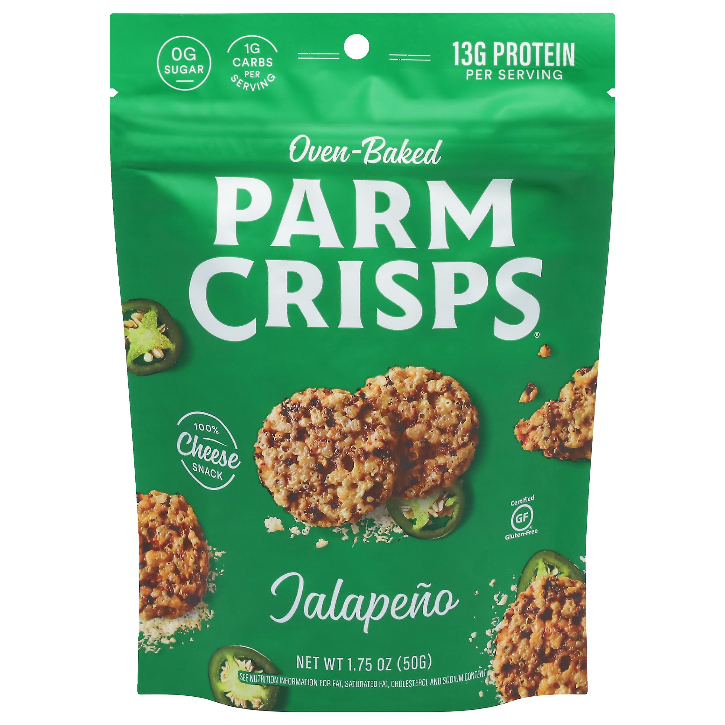 ParmcrispsJalapeno Cheese Parm Crisps, Made Simply with 100% REAL Cheese | Healthy Keto Snacks, Low Carb, High Protein, Gluten Free, Oven Baked, Keto-Friendly | 1.75 Oz (Pack of 6)