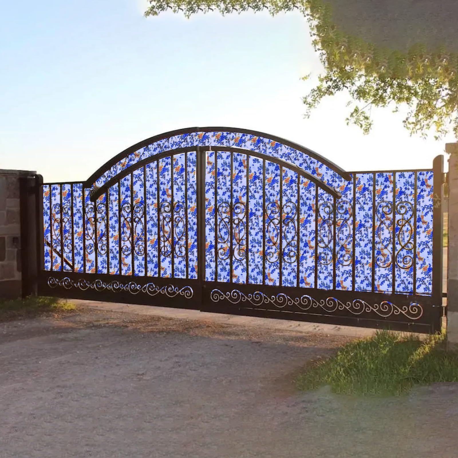 MAHIRA Polypropylene Gate Sheet Car Parking Sheet | Grill Sheet | Gate Covering Sheet | Balcony Safety Sheet | Privacy Sheet, Blue Flowers Printed Design UV Resistant (4 feet x 10 feet)