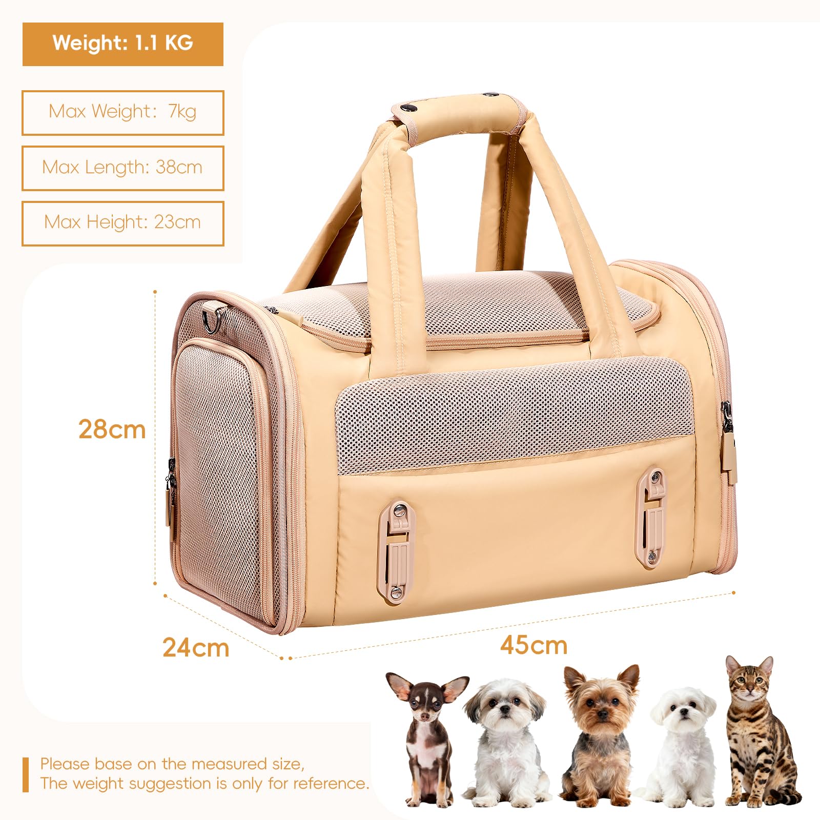 A 4 Pet Transportín para gatos aprobado por aerolíneas, plegable, de cuero impermeable | Hebillas de coche patentadas, almohadilla antiadherente lavable, malla antiarañazos, 3 bolsillos