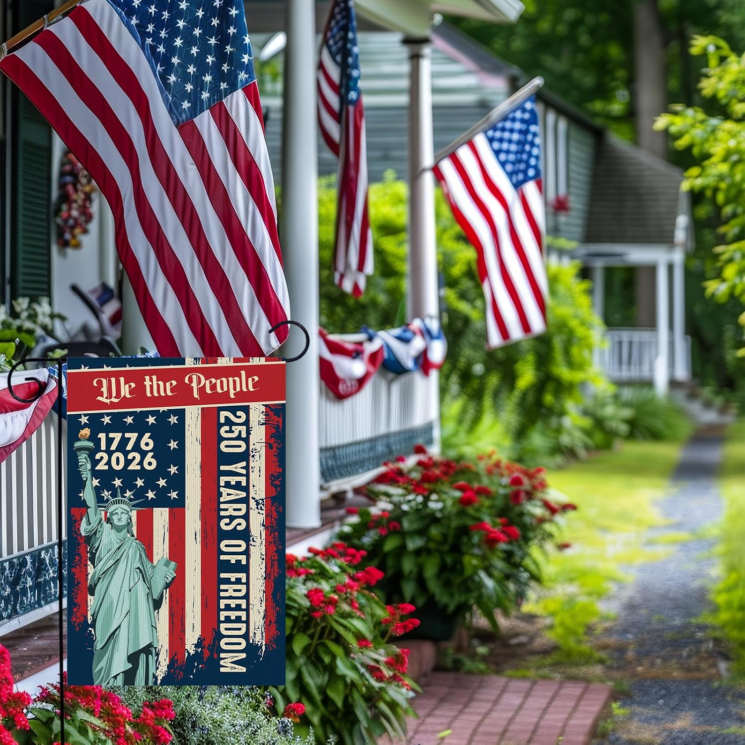 250th America Garden Flag, 1776-2026 250 Years of Freedom Patriotic Banner Hanging Birthday Decoration, 4th of July 250 Anniversary USA Patriotic Banner for Outdoor Courtyard Supplies