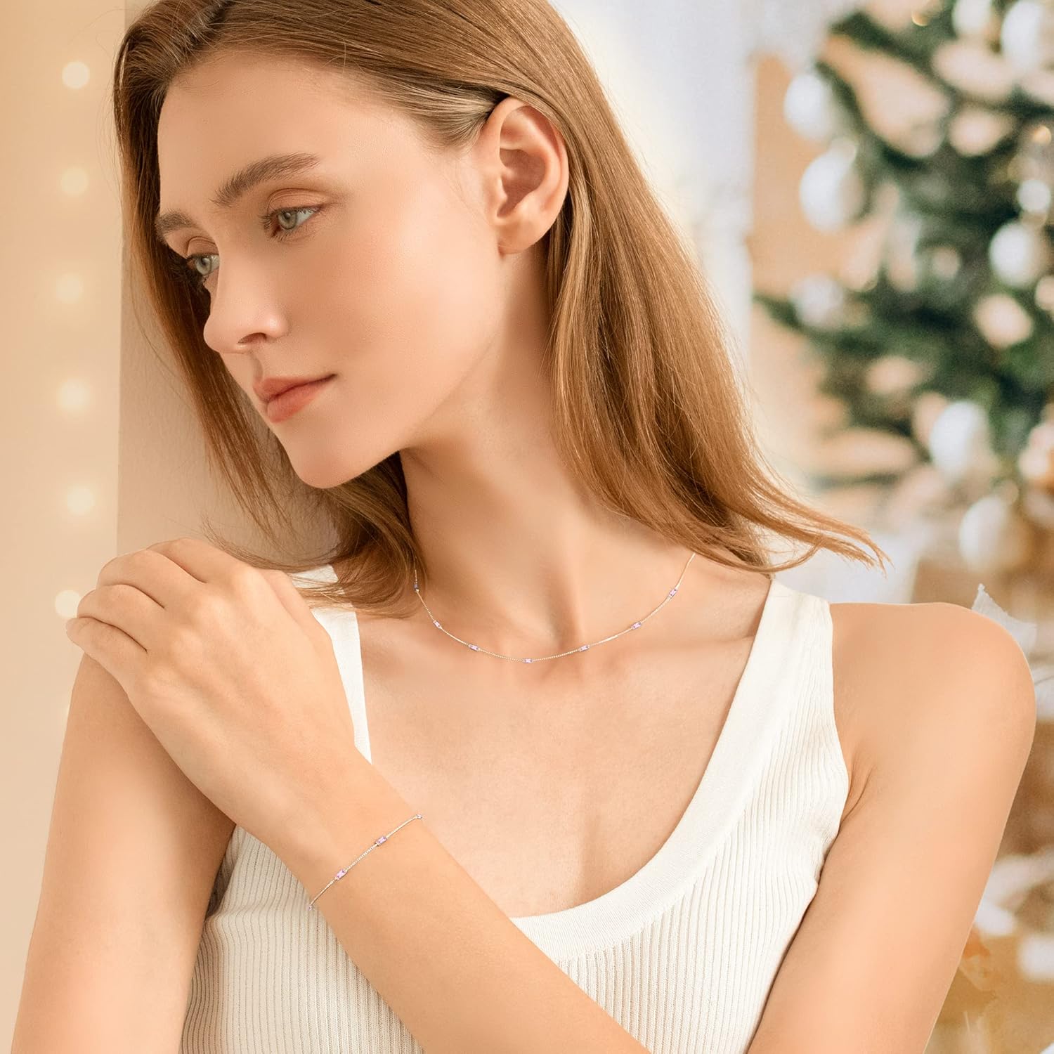 LOUISA SECRET Birthstone Bracelets for Women, 925 Sterling Silver Dainty Simple Women Charm Link Bracelet, Birthday Anniversary Christmas Jewelry Gifts for Women Wife Mom Her - Image 7