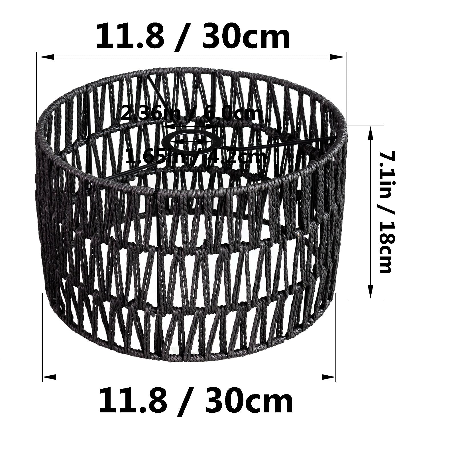 Osasy Modern Black Boho Lampshade, Rattan Lampshade, Drum Shape, Hollow Carved, for Floor Lamp Table Lampshade, Pendant Lamp - Image 3