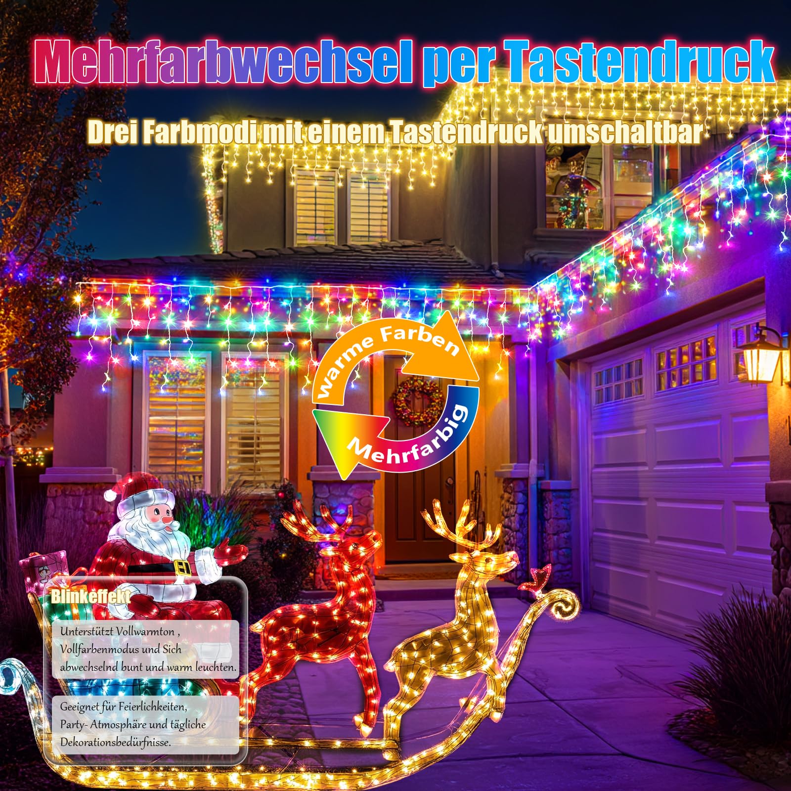 800LED Eisregen Lichterkette, 25+5M Erweiterbar Weihnachtsbeleuchtung Lichtervorhang mit IP65 Wasserdicht, 8 Modi Stecker, Timer, Memory-Funktion für Innen Außen Weihnachten Deko Dach Balkon