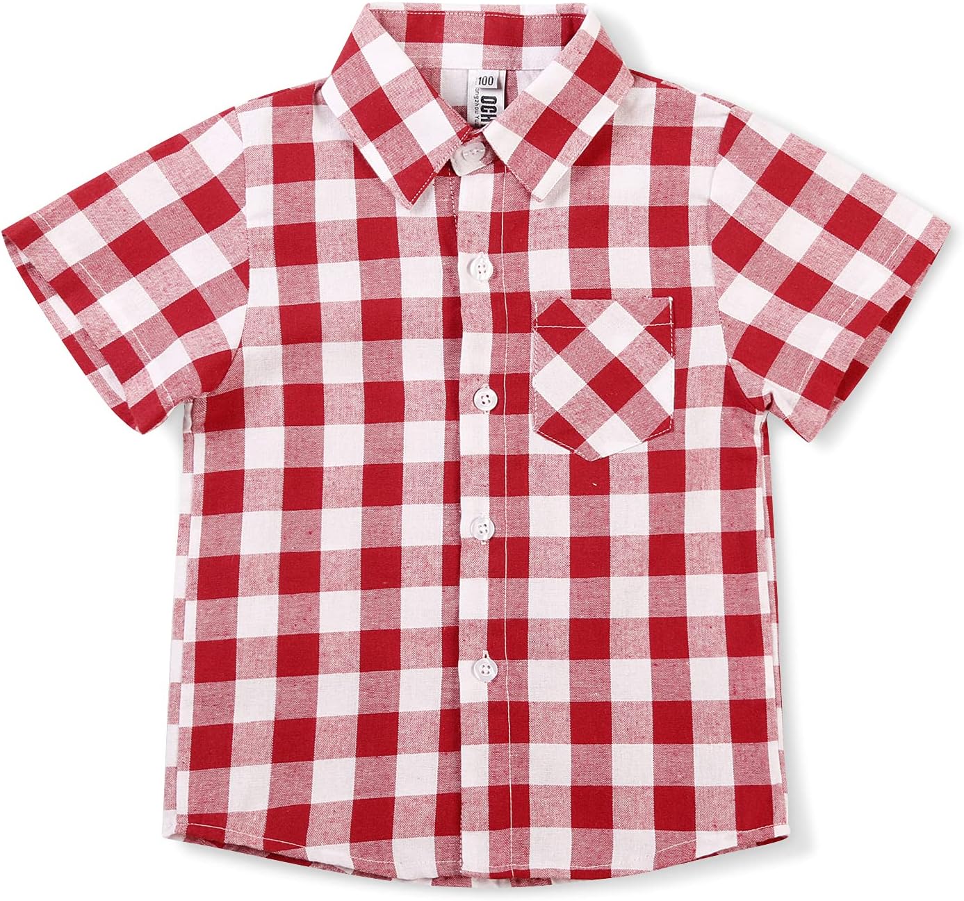 OCHENTA Boys Plaid Button Down Shirt Short Sleeve Collared Dress Shirt