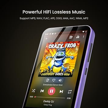 TIMMKOO 80GB Kids MP3 Player with Bluetooth, Parental Controls, Pre-Installed Spotify, Audible, 4 MP4 Player (Purple)