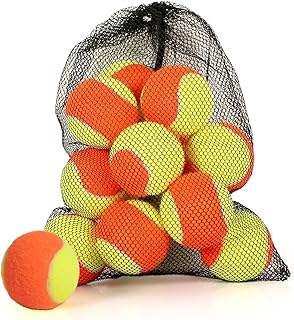 12/18/24/30/40 Pack Tennis Balls for Kids 25%-50% Low Compression Stage Tennis Ball for Beginners Youth Kids Training Practicing with Mesh Bag Easy to Transport