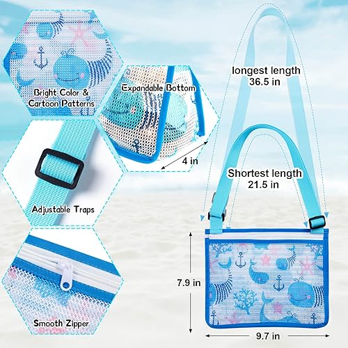 Miniatura 6 de MGZTTHW Bolsas de malla de conchas marinas, 2 bolsas de malla para juguetes de playa para niños, bolsas de recolección de conchas para recoger