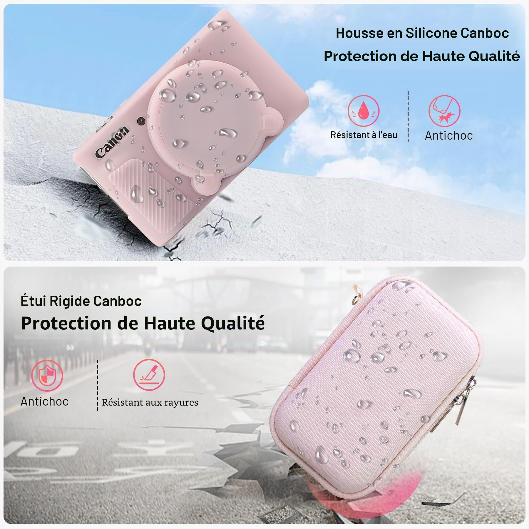 Canboc Etui pour Appareil Photo numérique Canon PowerShot SX740 SX730 HS, étui Dur + Couvercle Protecteur en Silicone Doux avec Couvercle d'objectif Amovible, Rose gelée