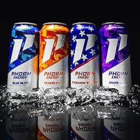 Vista 8 de PHORM ENERGY - Bebida energética, Blue Blitz, sabor a frambuesa azul, 200 MG de cafeína natural de té verde, sin azúcar, bebida carbonatada