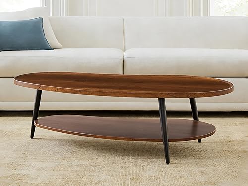 Miniatura 23 de Shrine - Mesa de café rectangular, diseño moderno de mediados de siglo, estructura de 2 niveles, parte superior de vidrio transparente y estante de