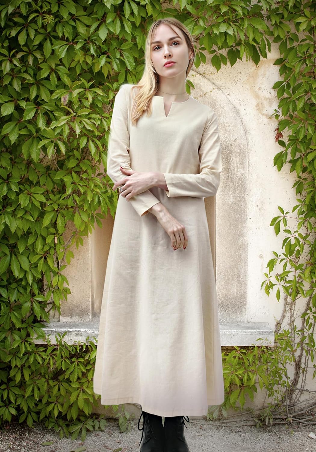 KUOIN Womens Medieval Dress Chemise Renaissance Peasant Cosplay Costume Maxi - Image 5