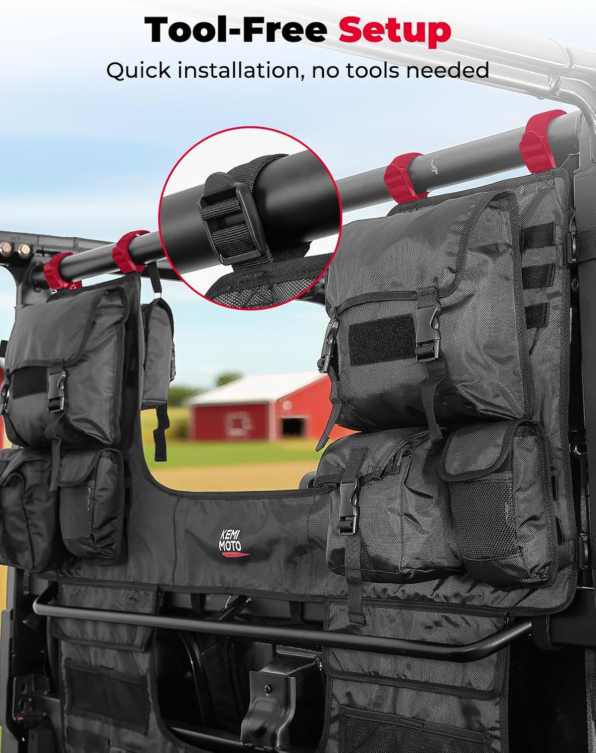 KEMIMOTO UTV Seat Back Organizer Bag - Compatible with Polaris Ranger/Can-Am Defender/CFMOTO Uforce, 8-Pocket, 1680D Water-Resistant Canvas Storage for Hunting, Farm & Travel, Seat Storage System