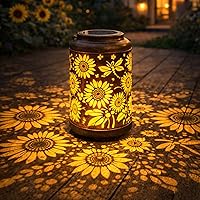 SENXOVE Sunflower Dragonfly Solar Lantern - Waterproof Metal Hanging Outdoor Light, Auto On/Off for Garden Patio, Ideal Mother's Day Gift for Mom