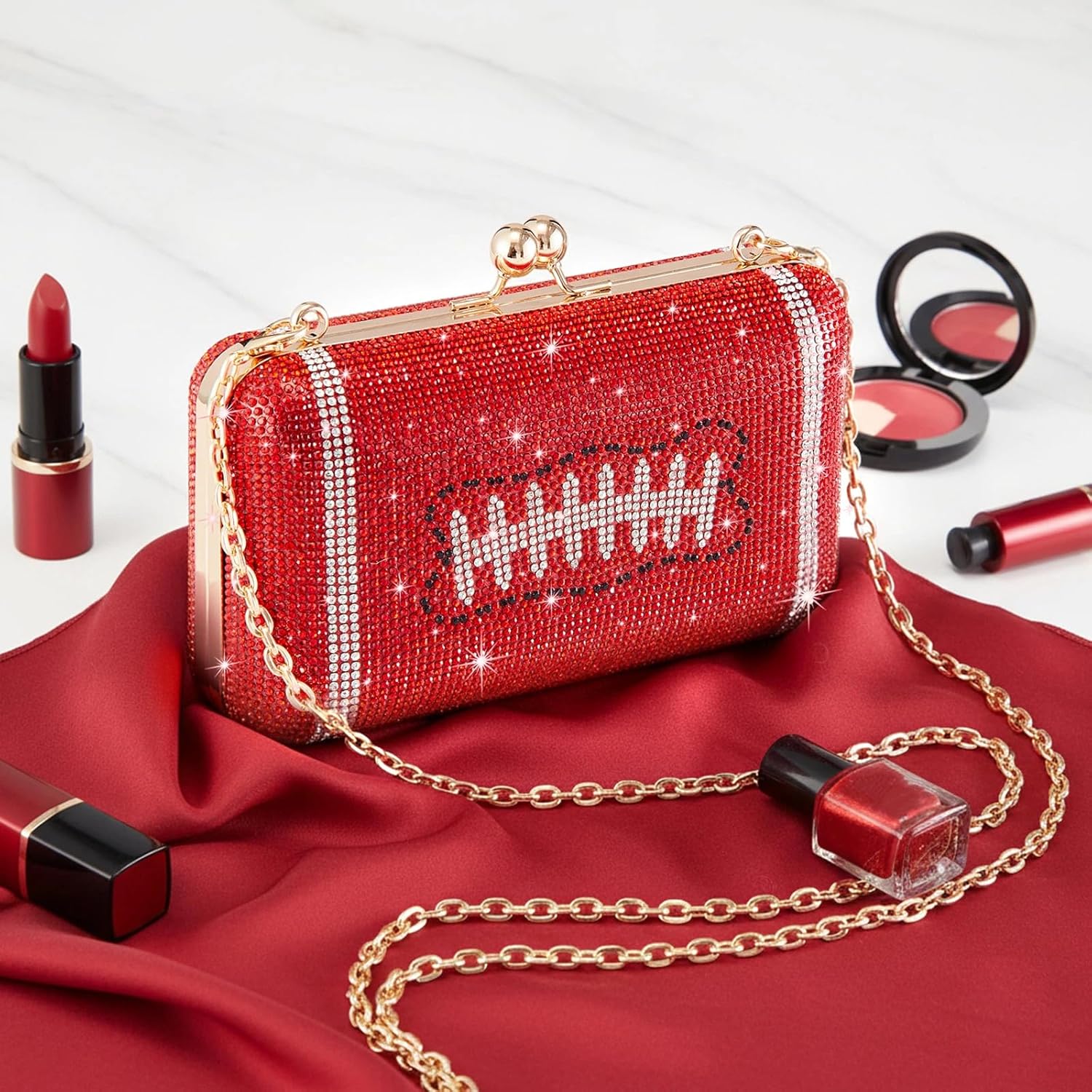 Dansydaisy Football Purse Rhinestone Bling Evening Bag Women Glitter Sparkly Crystal Rugby Novelty Clutch for Sports Party