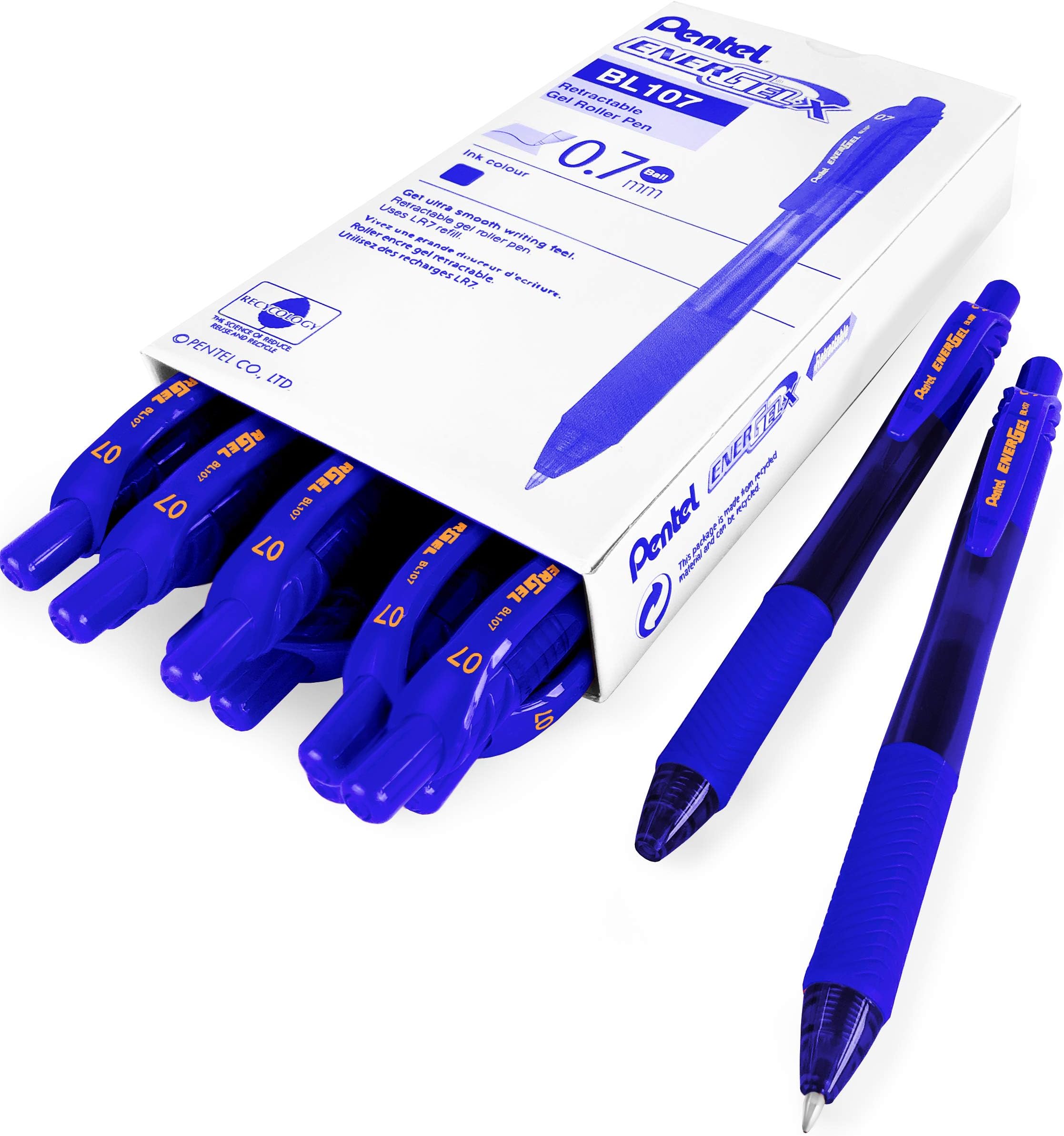 Pentel - Energel X BL107 Retractable Gel Rollerball Pens - 0.7mm - Blue ...