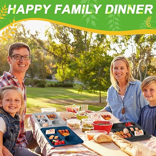 Miniatura 6 de Tioncy 20 platos divididos grandes de paja de trigo de 14.2 pulgadas para adultos, bandejas irrompibles para el almuerzo para niños con