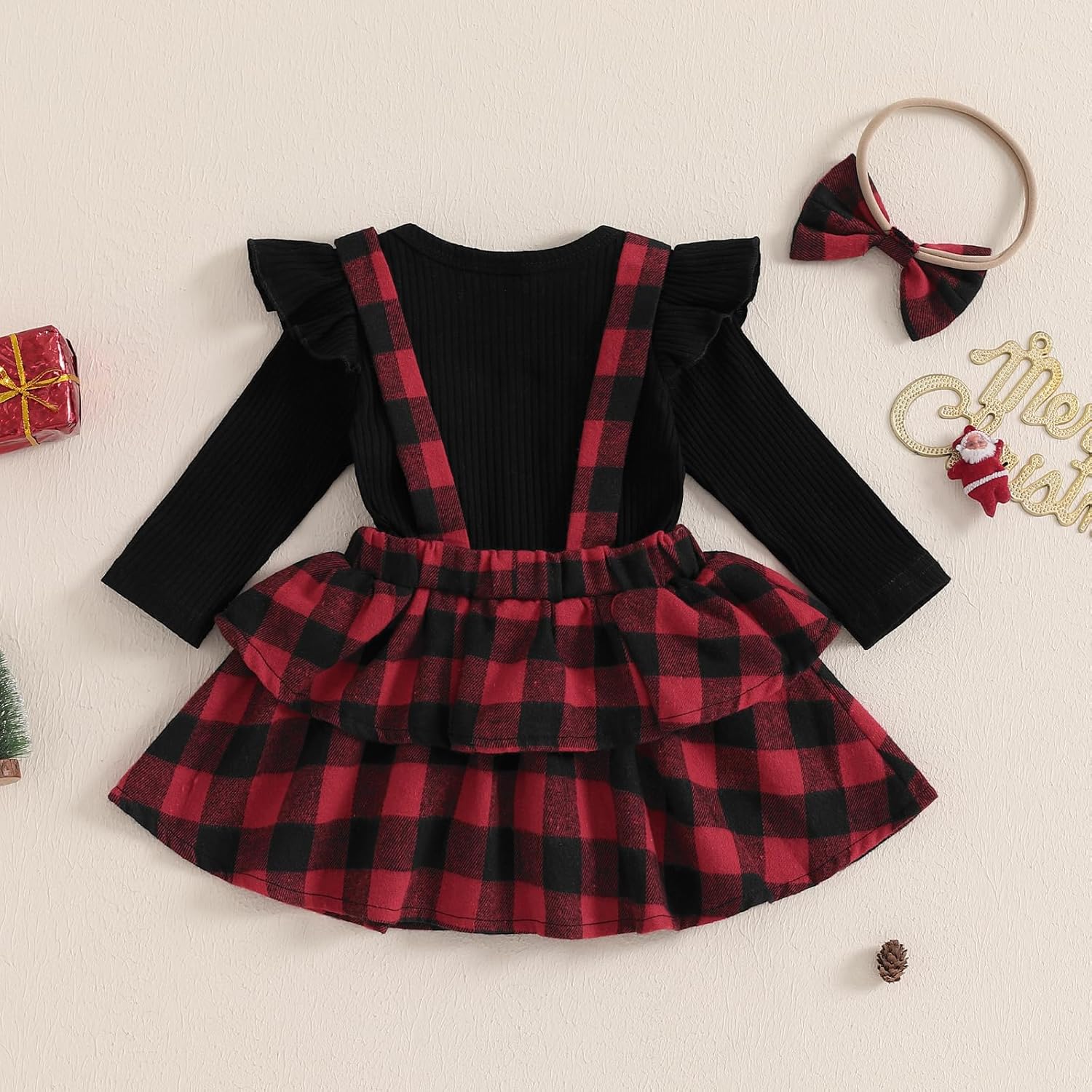 Mubineo Baby Girl Christmas Clothes Plaid Outfits Long Sleeve Romper Overall Skirt Dress Cute Newborn Outfit - Image 4
