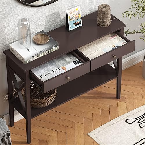 Miniatura 3 de ChooChoo Console Table with Drawers, Narrow Wood Accent Sofa Table Entryway Table with Storage Shelf for Entryway, Front Hall, Hallway, Living Room,
