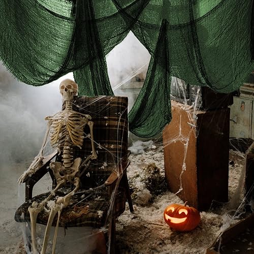 Miniatura 3 de Juego de 5 telas de gasa espeluznante de Halloween, tapiz de gasa verde aterrador de Halloween para interiores y exteriores, decoraciones Verde