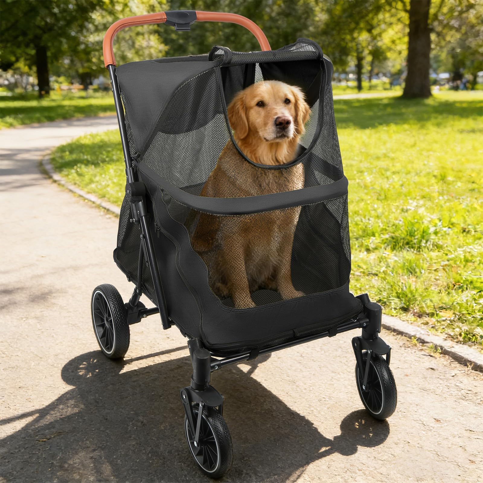 Passeggino per cani gatti, passeggino per cani, trolley per cani pieghevoli, passeggino per gatti di grandi e medie dimensioni, trolley per cani con finestra in rete, cinture di sicurezza