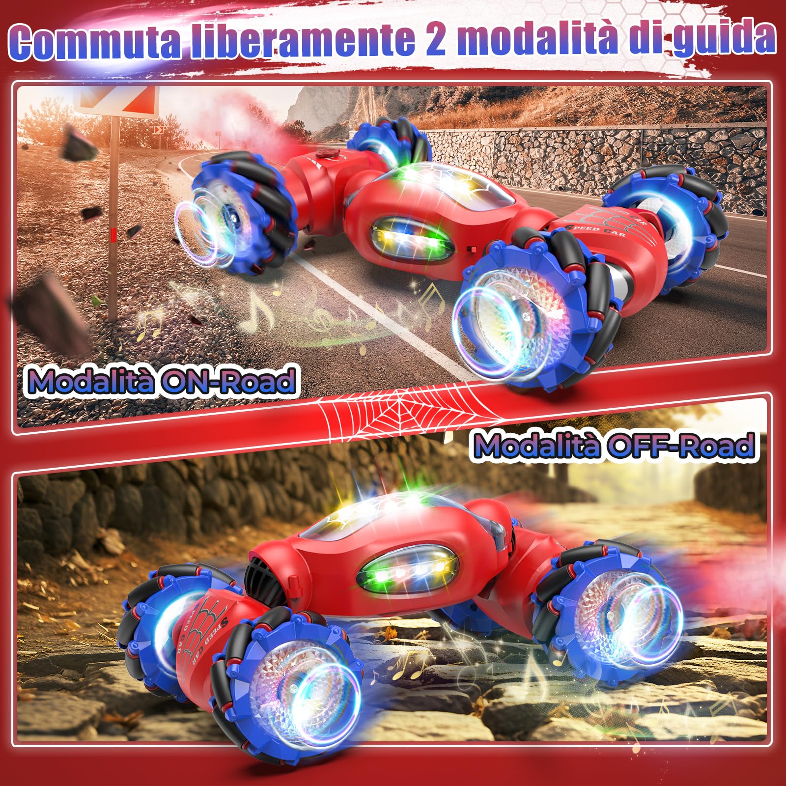 Fosgoit Macchina Telecomandata per Bambini, Regalo per 6-12 anni Bambine Bambino Giochi Giocattolo Spider 6 7 8 9 10 11 12 Anni, 4WD 2.4 GHz Spider Auto Telecomandata con Mano e Luce e Spray