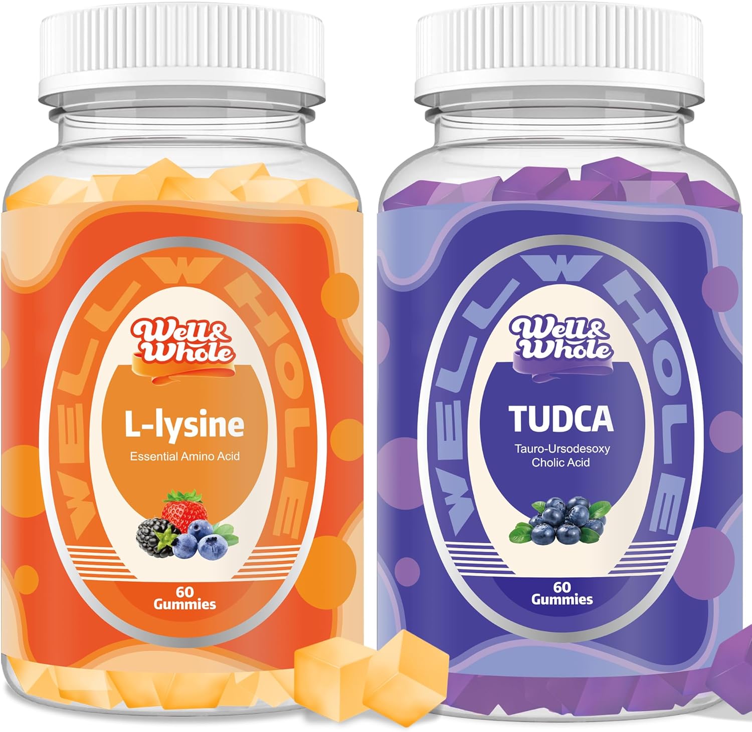 Well&Whole L-Lysine Gummies 1000mg and TUDCA 1000mg Gummies with Milk Thistle 500mg