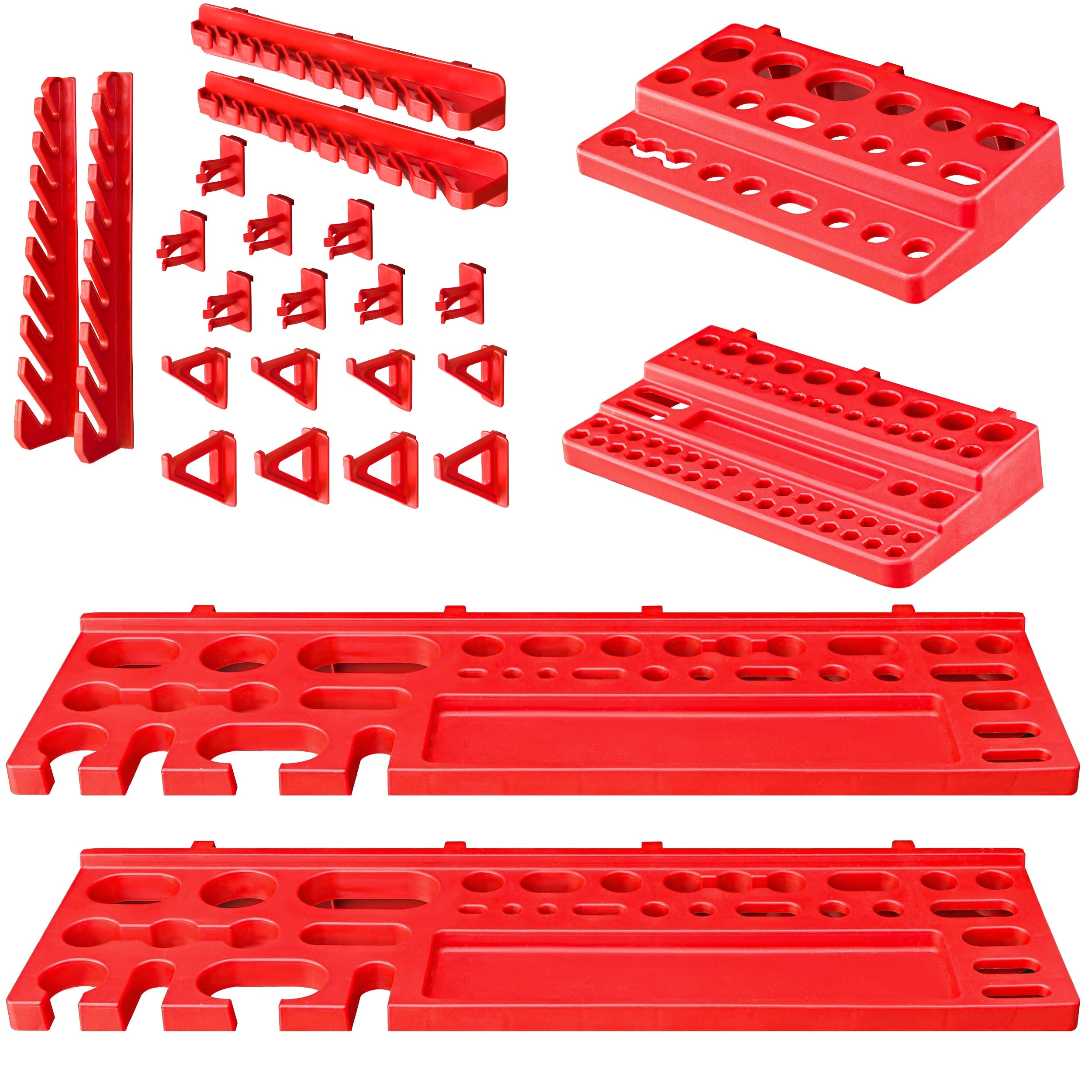 Scaffale da officina, 115 x 78 cm, 32 pezzi, con supporti per attrezzi e scatole impilabili, pannelli da parete, scaffali extra resistenti, per merci, garage, scaffali