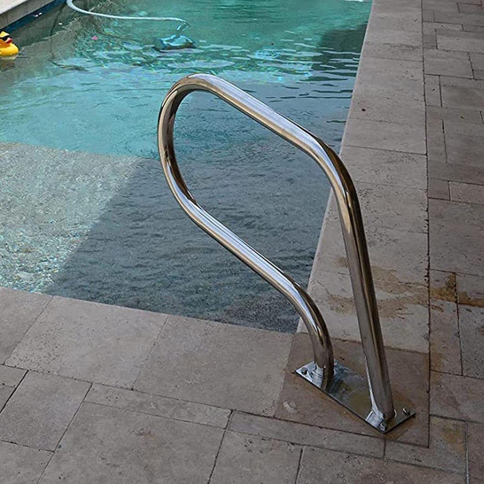 Barandilla de Piscina, pasamanos para Piscina, pasamanos para terraza de SPA, fácil de Montar, pasamanos de Piscina de Acero Inoxidable con Placa Base, pasamanos Curvo, Alta Capacidad de Car