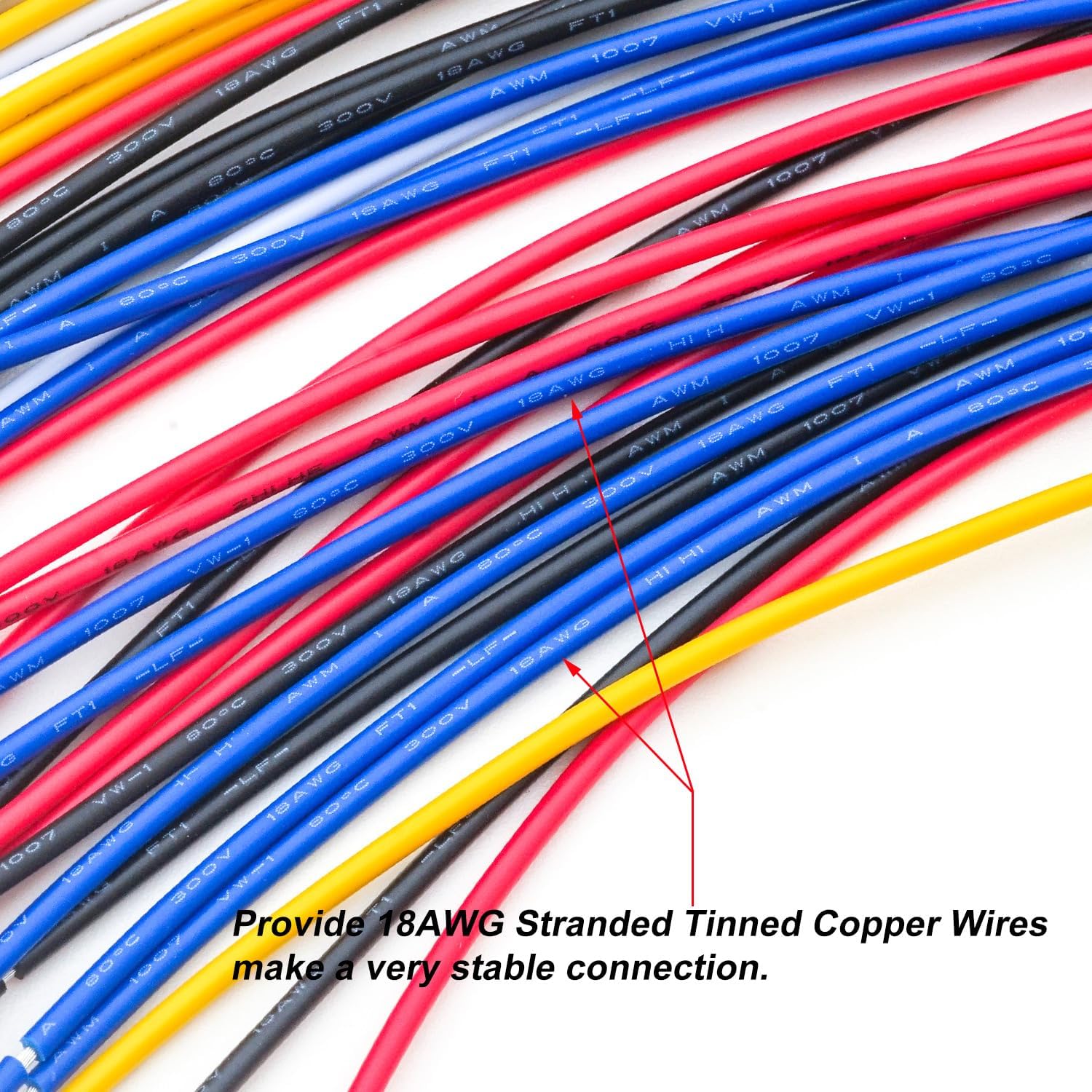 4.8MM Female Quick Disconnects Insulated Spade Receptacle Connector, 18AWG Red/Black/Yellow/White/Blue Pre-Crimped Cable Length of 10/30/50/100CM Wire Pack of 5pcs (Spade 4.8F-50CM)