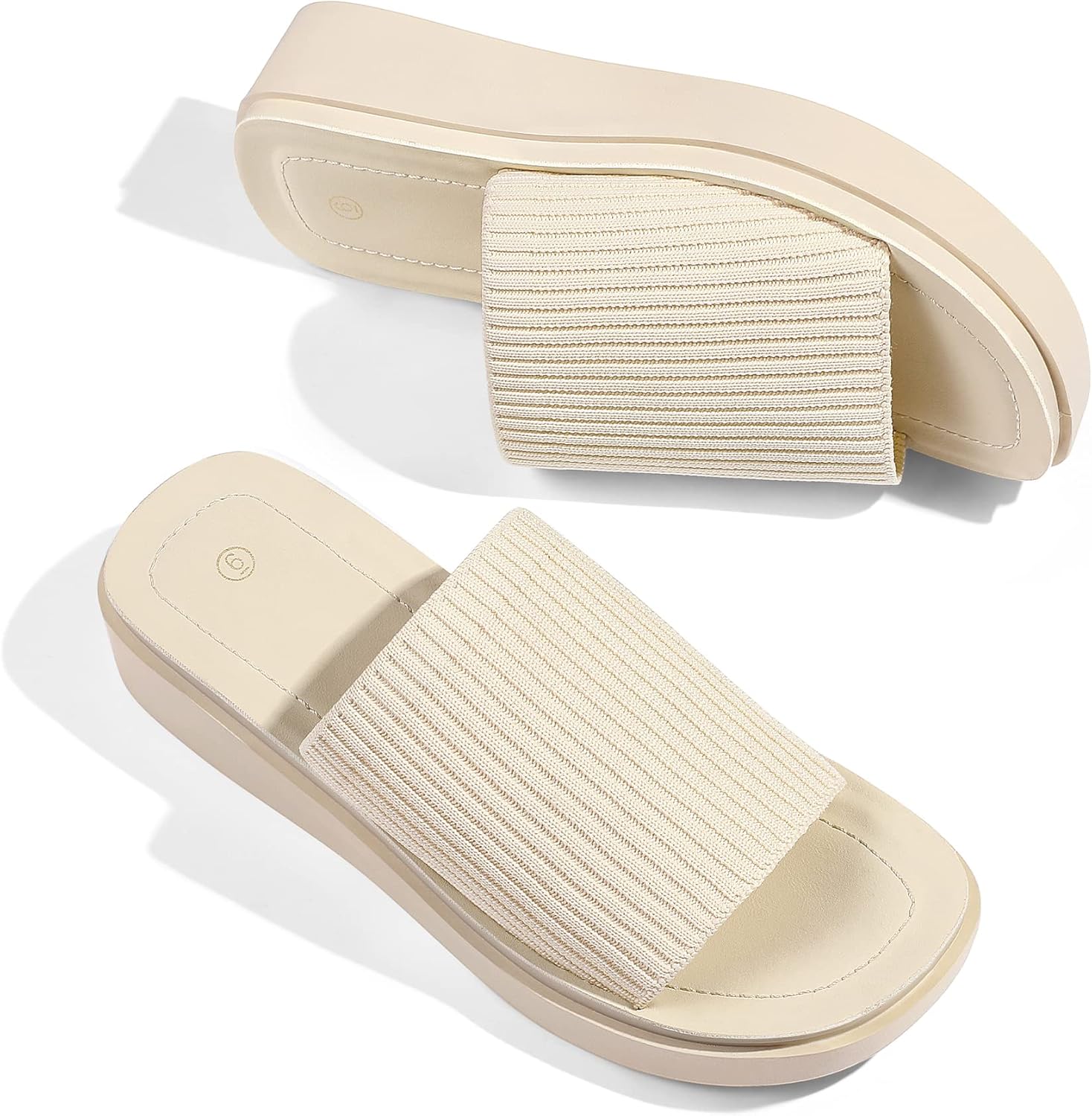 mysoft Women's Platform Sandals 1.8 Inch Slip On Comfortable Knit Open Toe Flatform Chunky Slide Sandals - Image 4