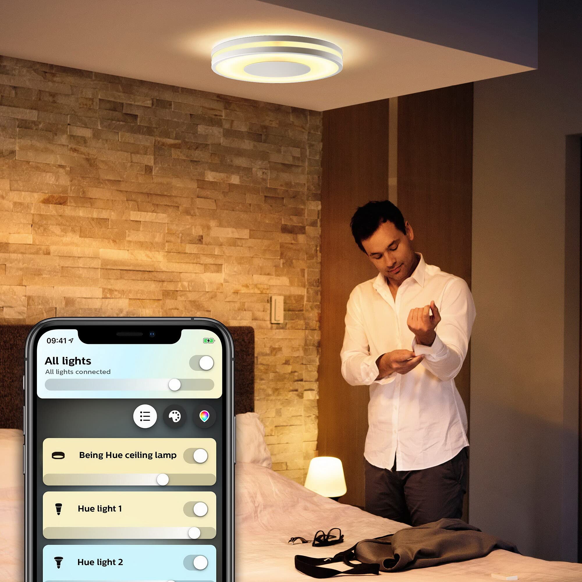 Philips Hue White Ambiance Being Deckenleuchte weiß inkl. Dimmschalter, dimmbar, alle Weißschattierungen, steuerbar via App, kompatibel mit Amazon Alexa (Echo, Echo Dot)