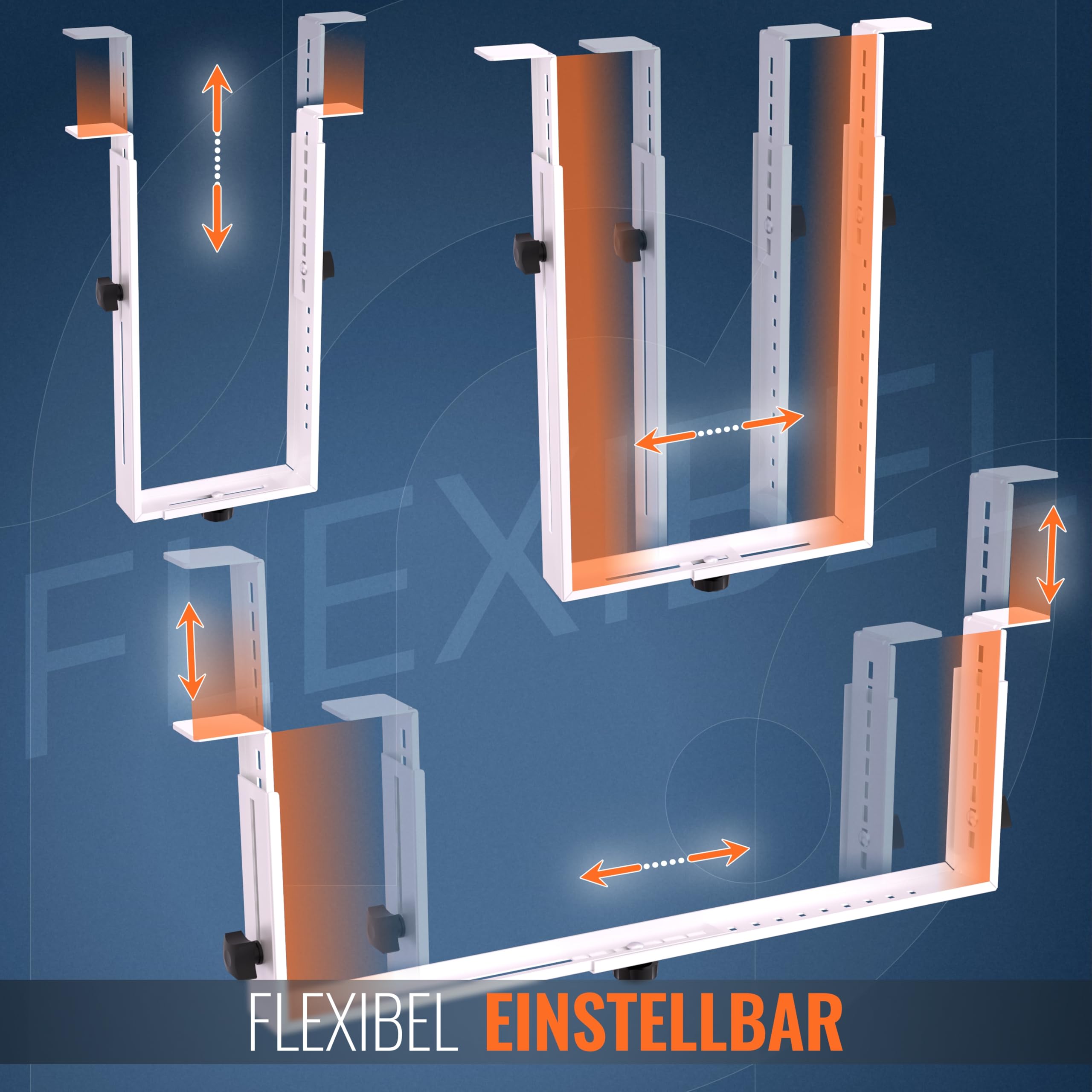 Support De Tour PC Sous Bureau Réglable - Montage Vertical Ou Horizontal, Charge 35 Kg, Couleur Blanc