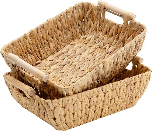 GRANNY SAYS Cestas de almacenamiento de mimbre, cesta de almacenamiento para estantes, cestas de mimbre trapezoidales con asas, jacinto de agua