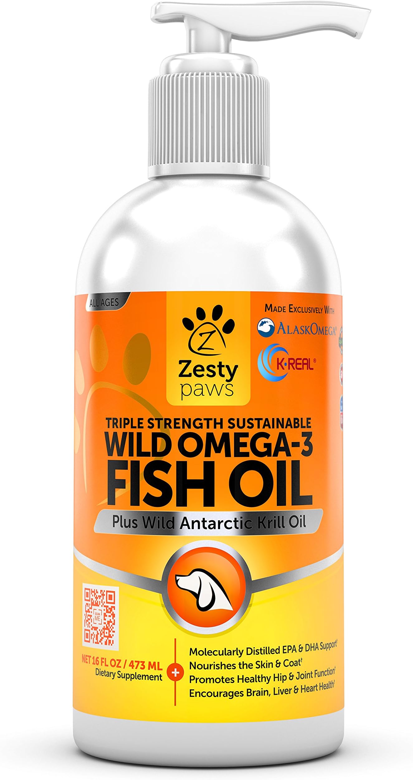 Zesty PawsWild Alaskan Salmon Oil for Dogs & Cats, Skin & Coat, All Ages, 16 fl oz (473 ml)