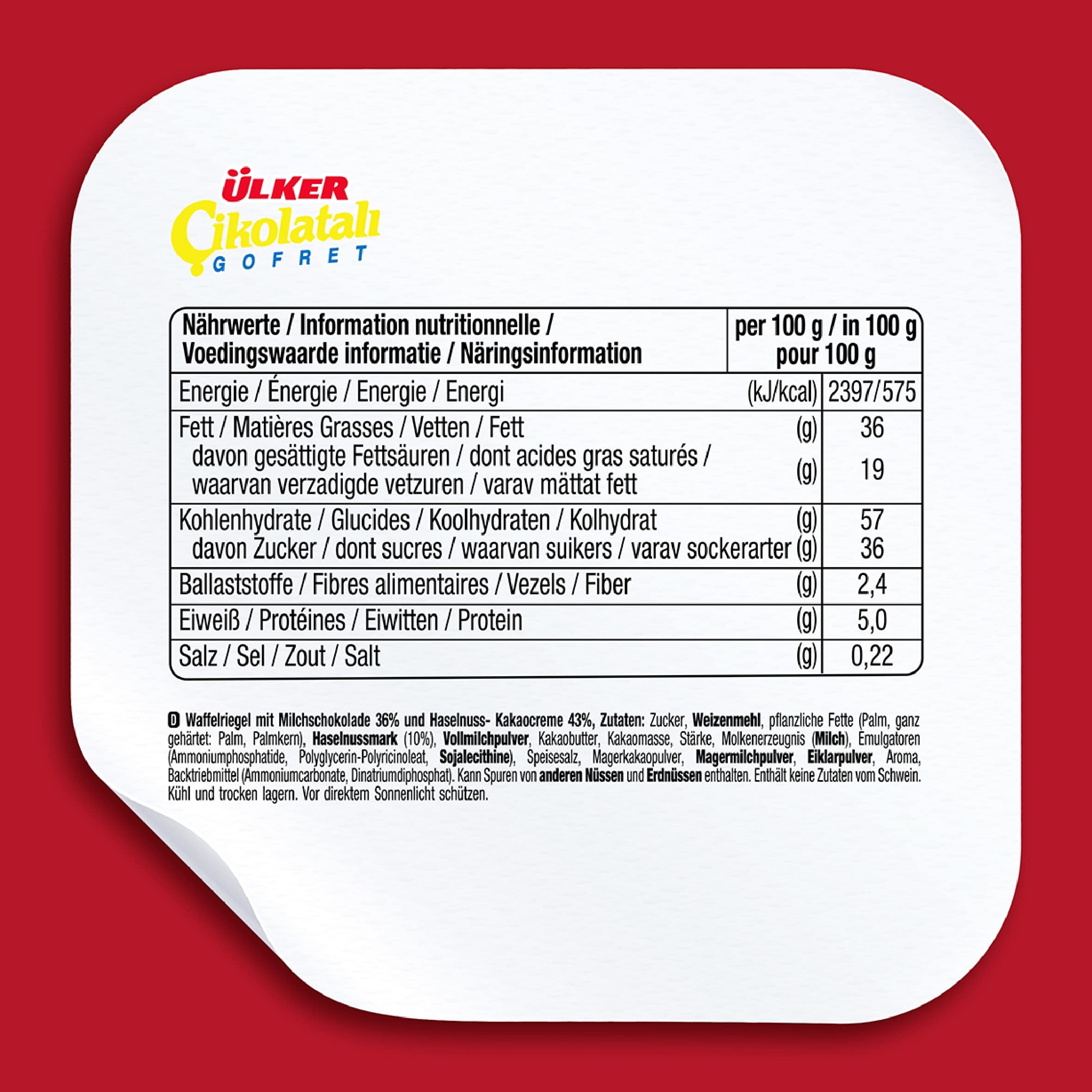 ÜLKER Schokoladenwaffel - Schokoladenüberzogene Waffel mit Haselnuss-Sahne-Füllung - Eine leckere Waffel für Snacks, Vorspeisen oder schnelle Mahlzeiten - 36G X 36 Pack