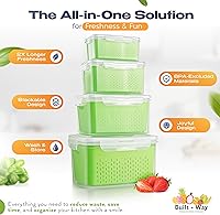 Vista 6 de Fruit Storage Containers for Fridge - Set of 4 - Airtight Lid Keeps Fresh - For Fruit & Vegetable Storage - Space-Saving Design - Ideal for Produce