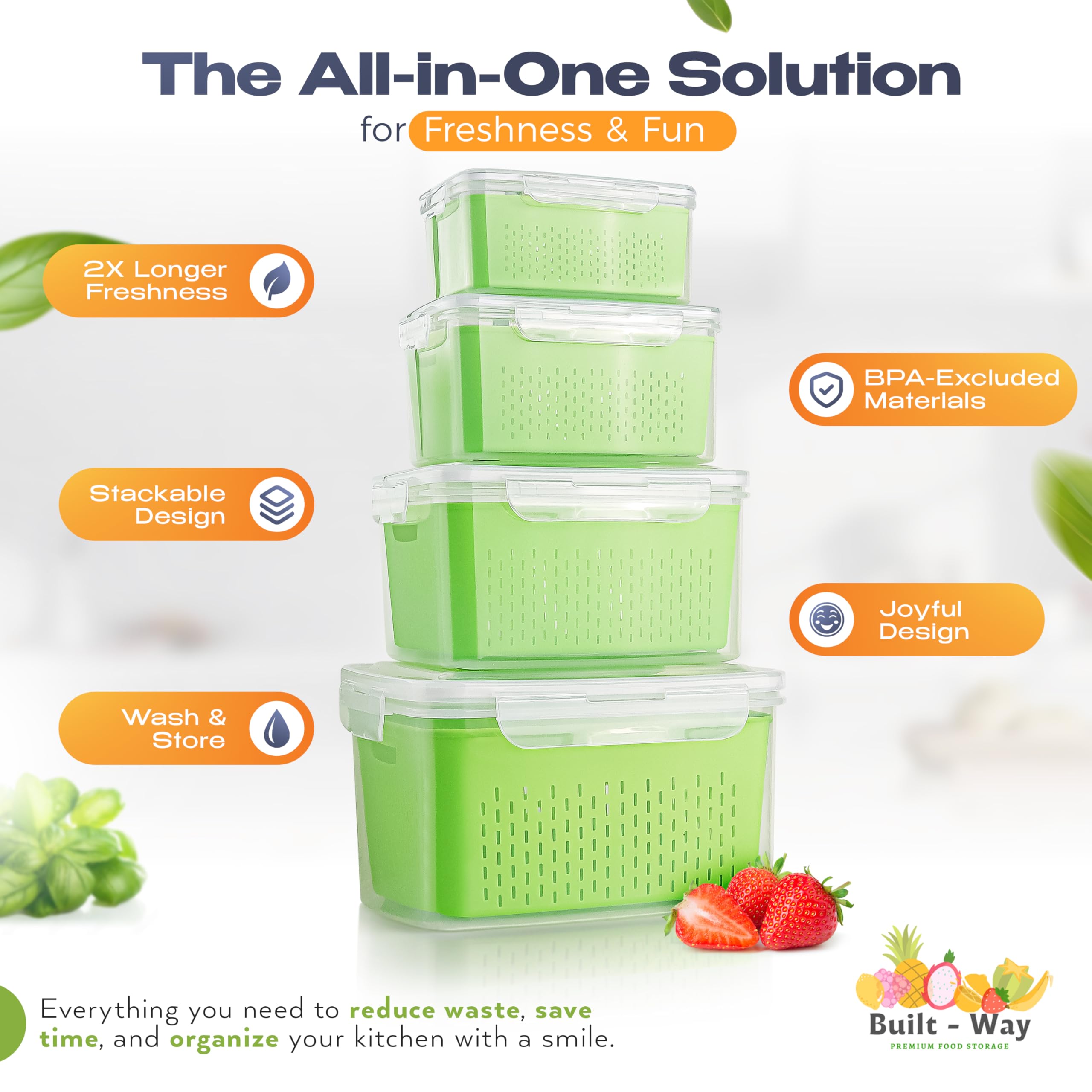 Contenedores de almacenamiento de frutas para nevera, almacenamiento de frutas y verduras y almacenamiento de productos, contenedores de productos que ahorran espacio para refrigerador