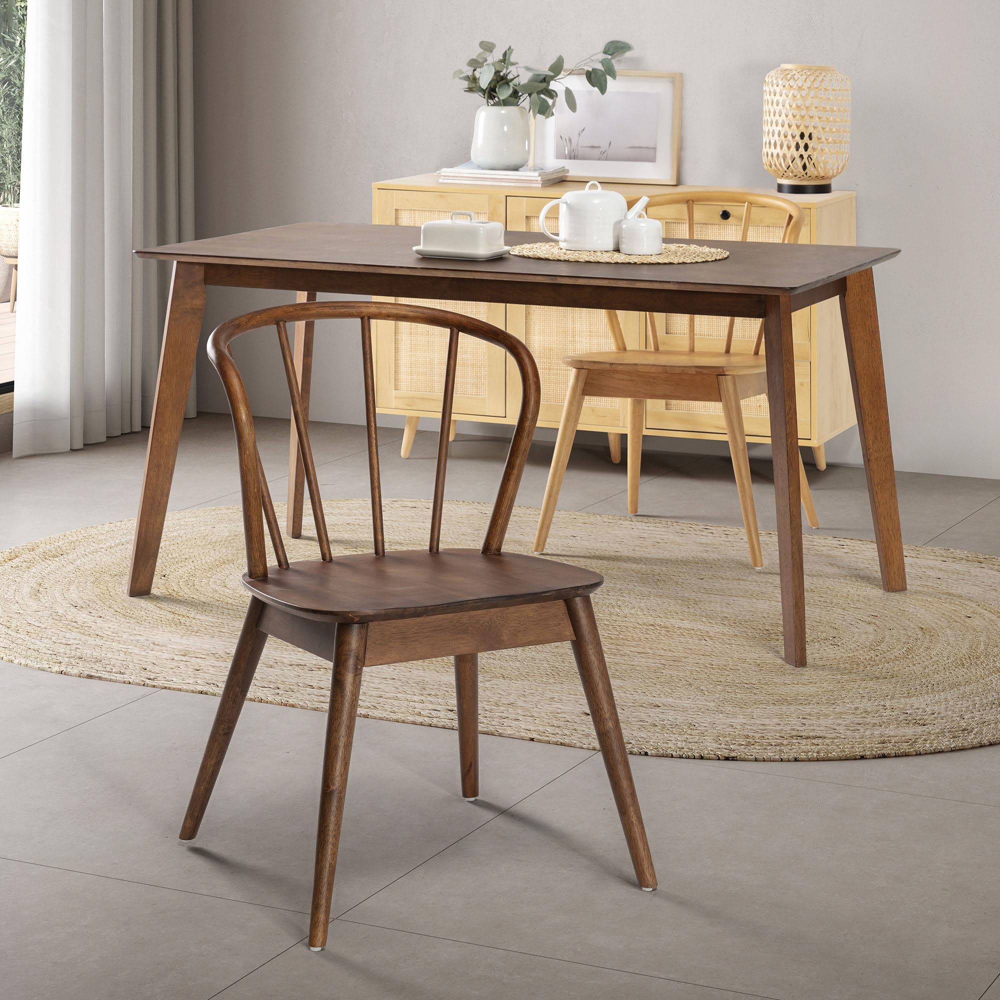 HOMN LIVING Pack 2 sillas Brisa Color Nogal, Madera Maciza, 47 cm (Ancho) 59 cm (Profundo) 83 cm (Alto)