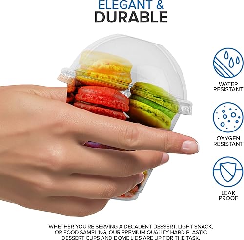 Miniatura 4 de Vasos de postre de plástico transparente de 9 onzas con tapas (juego de 50) taza de parfait desechable pequeña, tapa de cúpula, sin agujero,