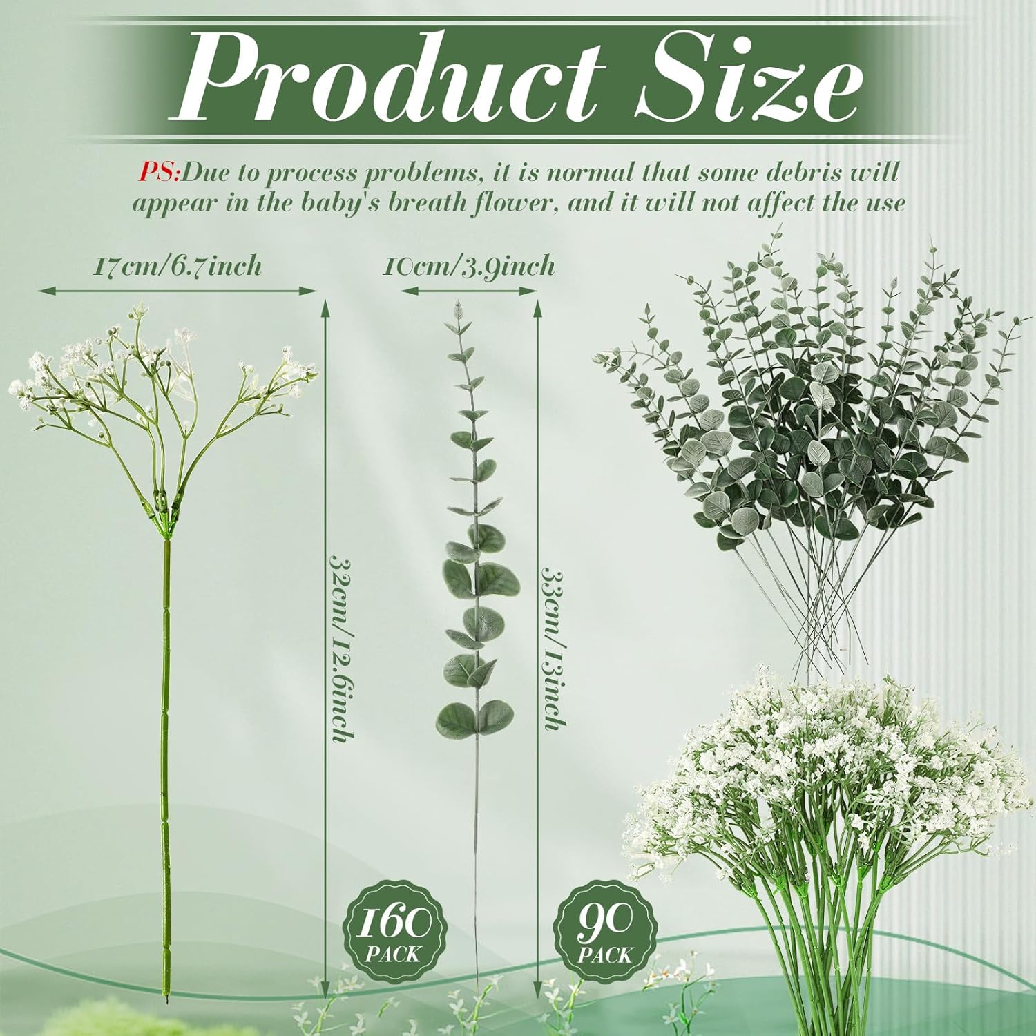 Retrowavy 250 Pcs Babys Breath Artificial Flowers Bulk Babys Breath Flowers Gypsophila Bouquets with Faux Eucalyptus Stems Leaves for Wedding Bouquet Party Filler Home Decor