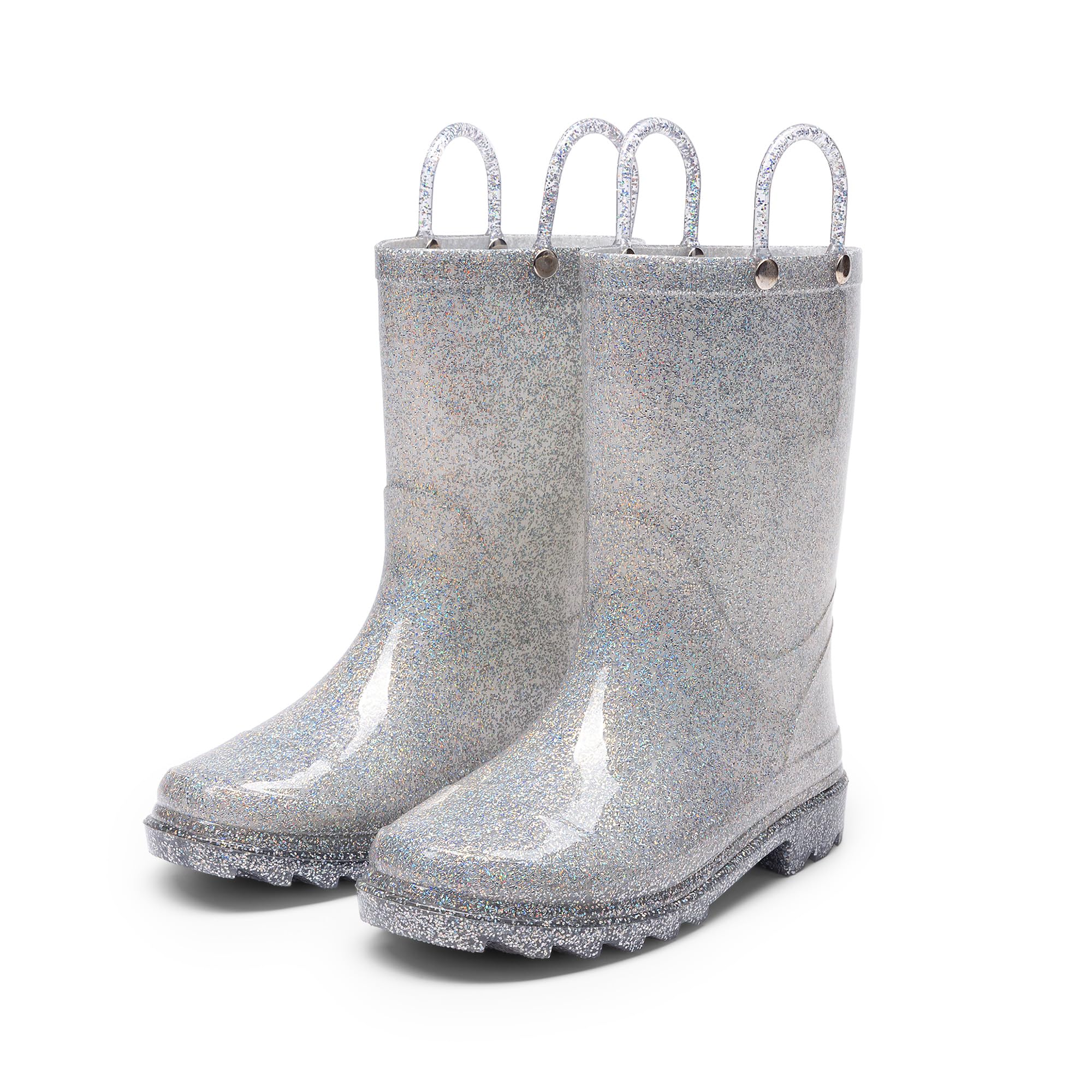DREAM PAIRS Dziecięce buty przeciwdeszczowe dla chłopców i dziewcząt z łatwymi do zakładania uchwytami, błyszczące, wodoodporne buty do zabawy na świeżym powietrzu, buty przeciwdeszczowe, unisex