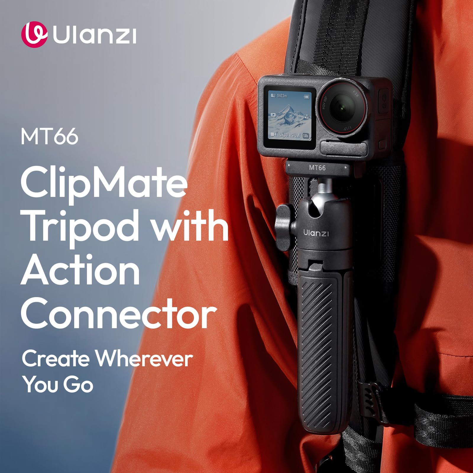 ULANZI MT66 Kleines Action Kamera Stativ für DJI Osmo Action 5 Pro, Nano/Osmo Action 4, mit Rucksack-Klettverschluss, magnetischer Schnellwechsel-Adapterhalterung, Selfie-Stick/Mini-Stativ