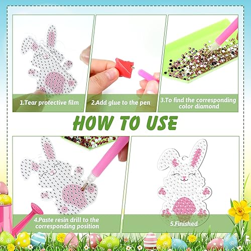 Miniatura 4 de 12 piezas de llavero de pintura de diamante de Pascua 5D DIY kit de pintura de diamante colgante de Pascua, arte de diamante, adornos de Pascua para